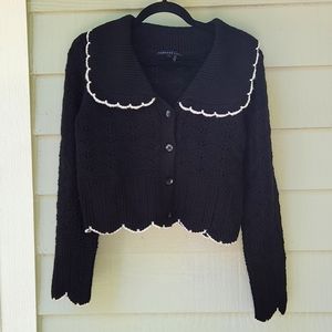 Endless Rose Scallop Trim Slightly Cropped Knit Cardigan